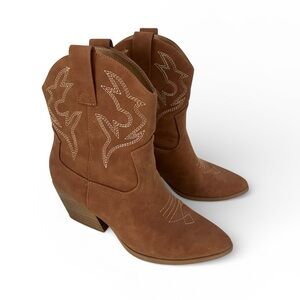 Soda Faux Suede Brown Cowboy Boots 7.5
